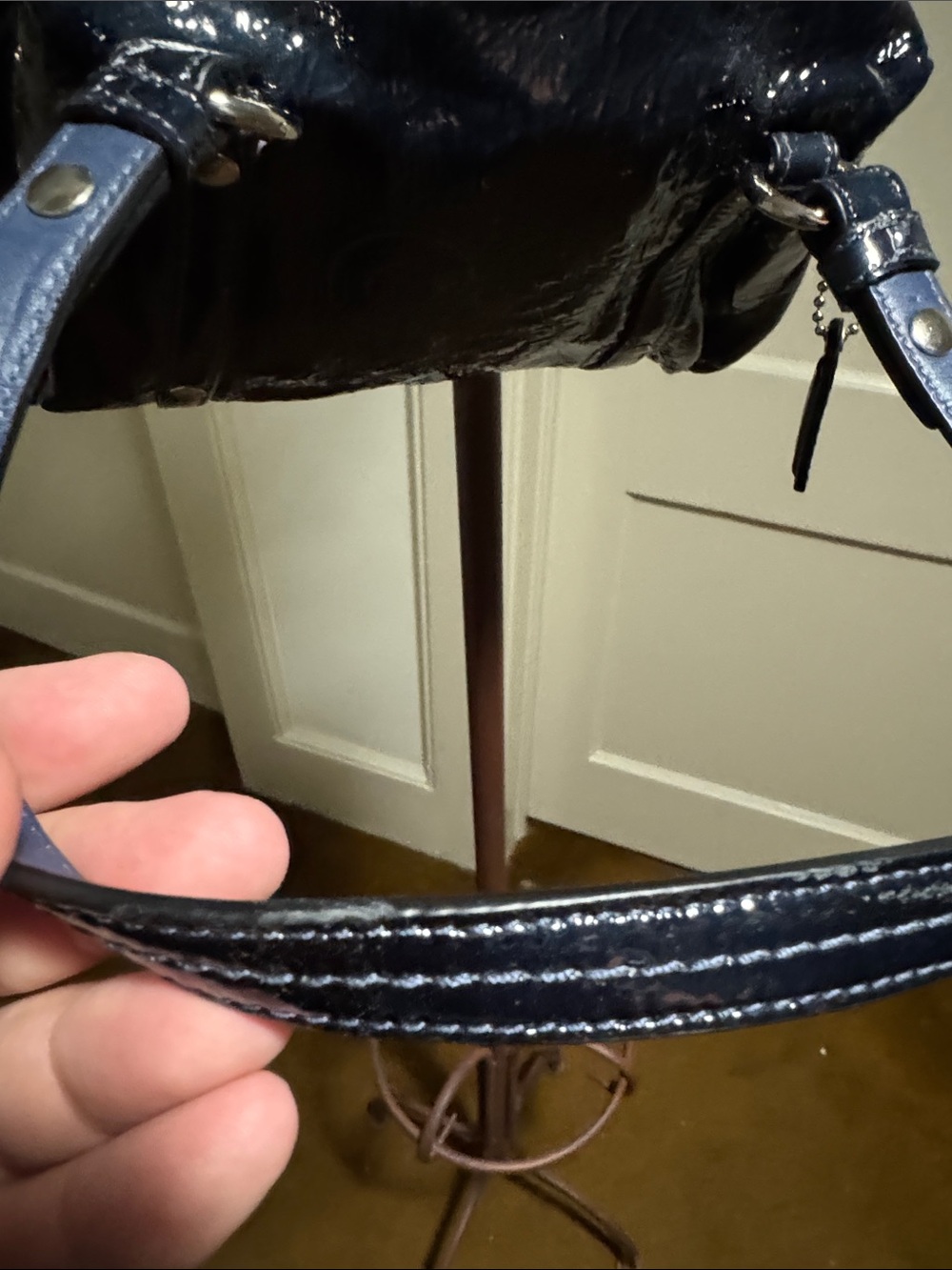Coach Navy Patent Leather Satchel - Picture 5 of 10